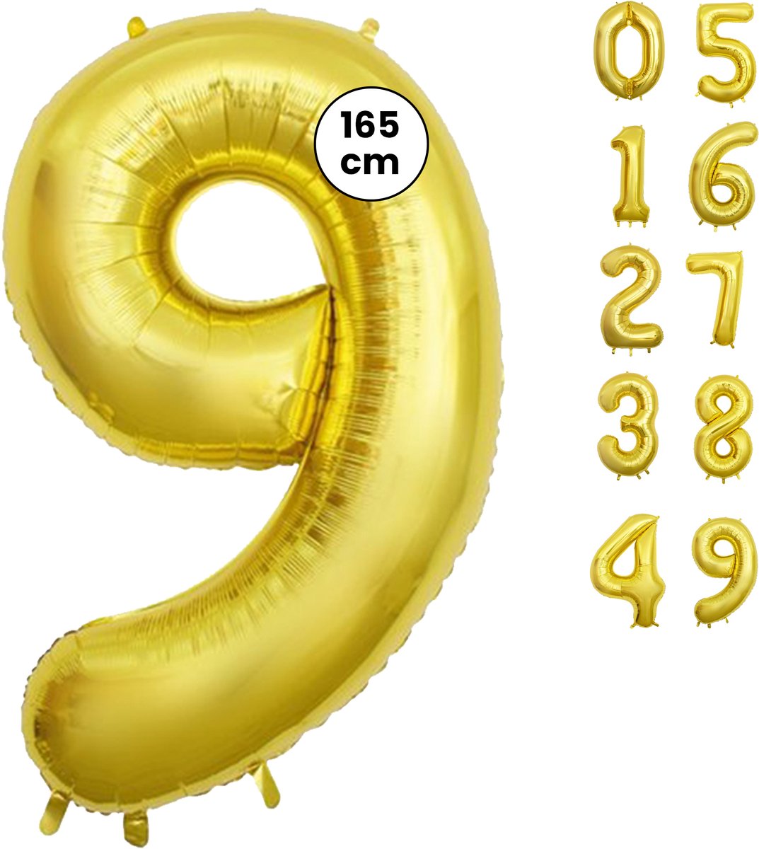 Fienosa Cijfer Ballonnen nummer 9 - Goud - 165 cm - Helium Ballon - Verjaardag ballon - Verjaardag versiering - Leeftijd verjaardag - Verjaardagsballon - Verjaardag
