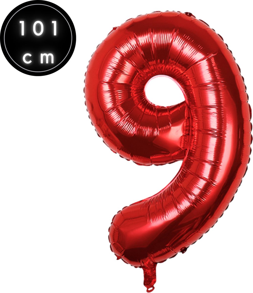 Fienosa Cijfer Ballonnen nummer 9 - Rood - 101 cm - XL Groot - Helium Ballon - Verjaardag Ballon