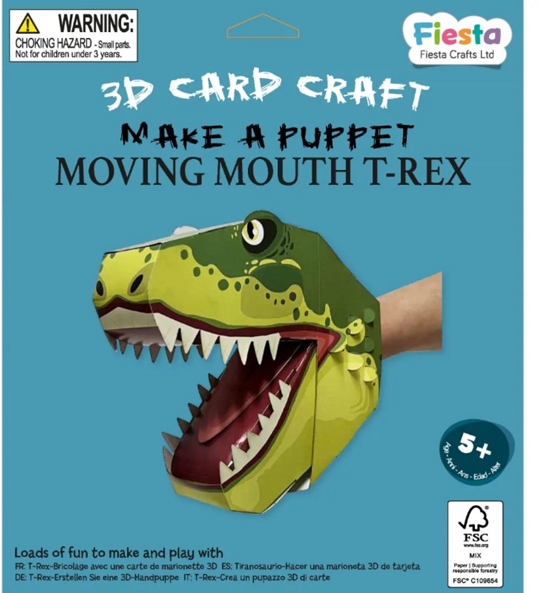 Fiesta Crafts T-Rex 3D knutselpakket karton dinosaurus speelgoed.