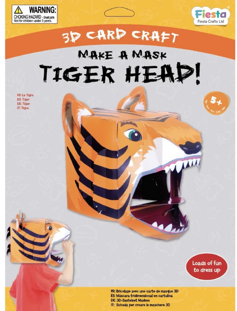 Fiesta Crafts tijger knutselpakket 3D masker karton creatief speelgoed.