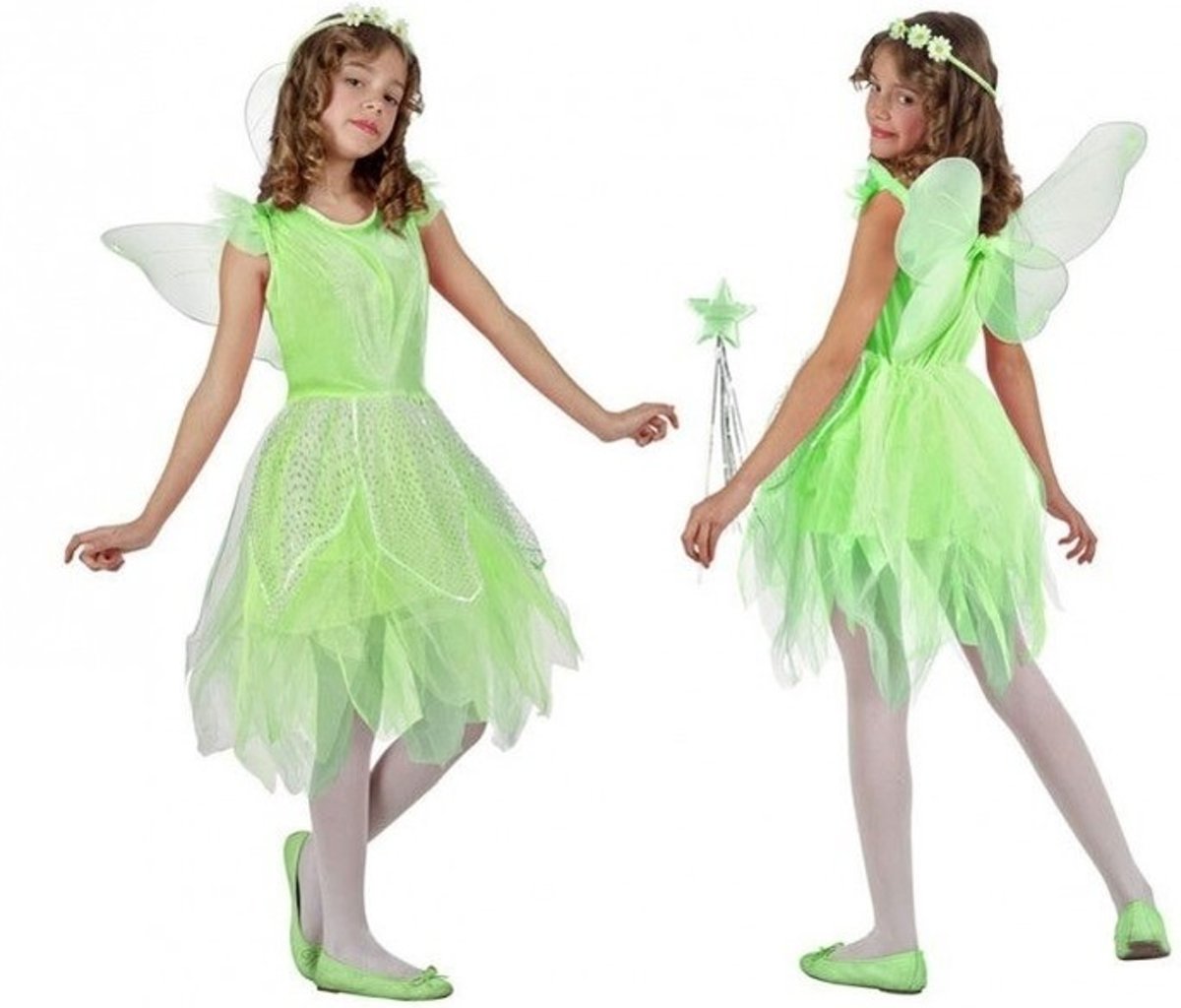 Groene toverfee/elf verkleedset voor meisjes - carnavalskleding - voordelig geprijsd 128 (7-9 jaar)