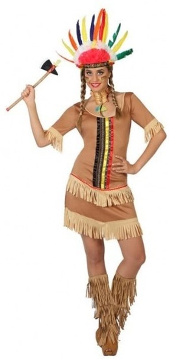 Indiaan verkleed kostuum -  Indianen verkleed jurkje voor dames - carnavalskleding - voordelig geprijsd XL (42-44)