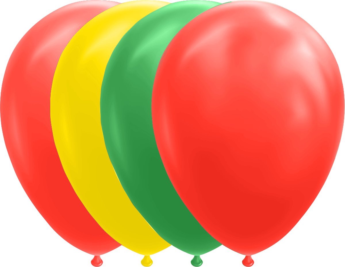 Ballonnen 30cm carnaval rood-geel-groen 10 stuks