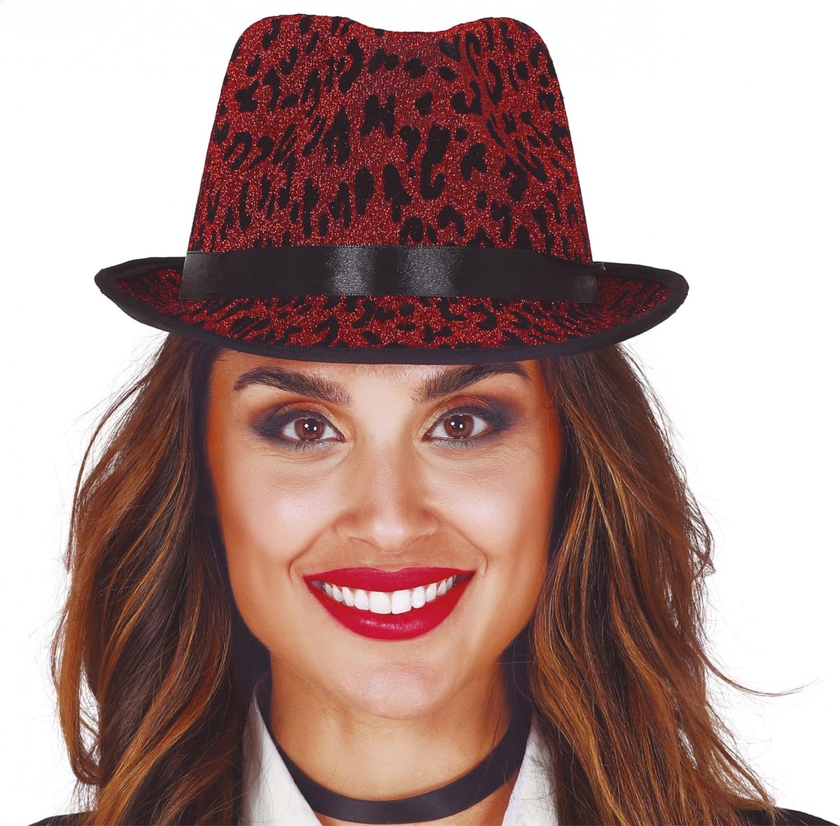 Fiestas Guirca Gangsterhoed Luipaard Polyester Rood One-size