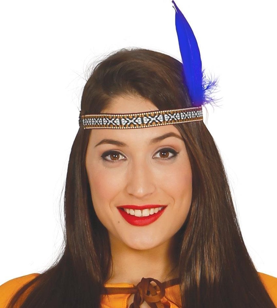 Fiestas Guirca Hoofdband Met Veer Dames 30 Cm Blauw One-size