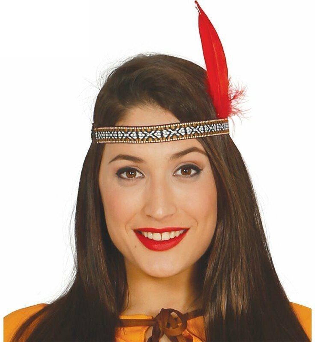 Fiestas Guirca Hoofdband Met Veer Dames 30 Cm Rood One-size