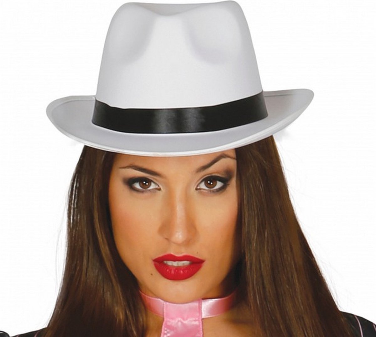 hoed gangster 30 cm polyester wit/zwart one-size