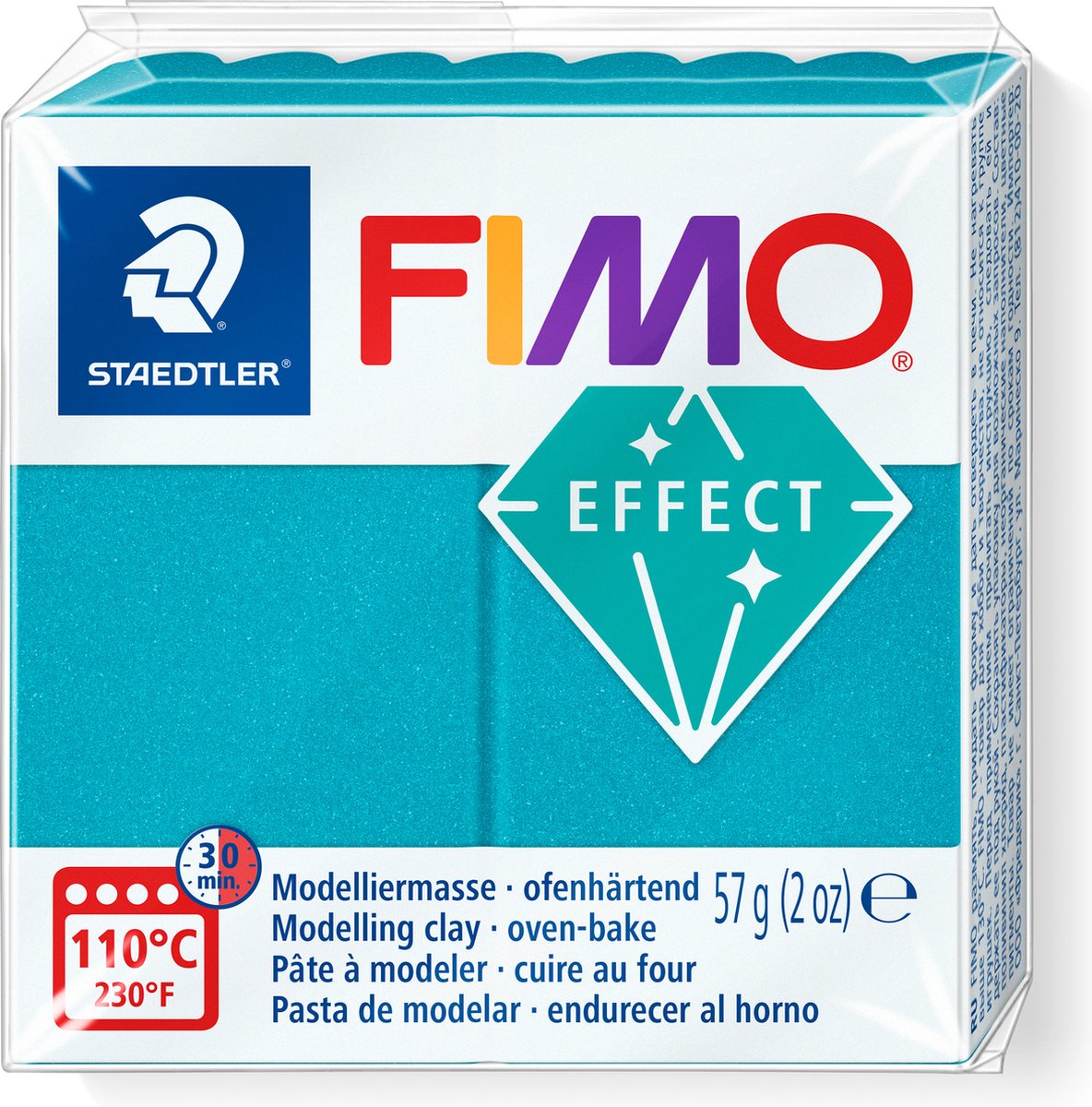 FIMO effect ovenhardende boetseerklei standaard blokje 57 g - metallic turkoois