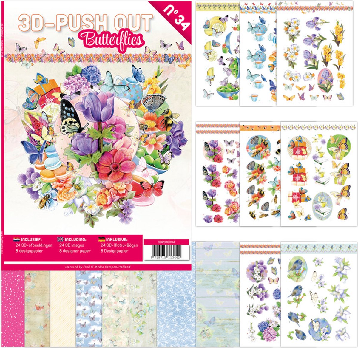 3D Push Out Butterflies nr. 34 24x 3D afbeelding, 8 designpapieren
