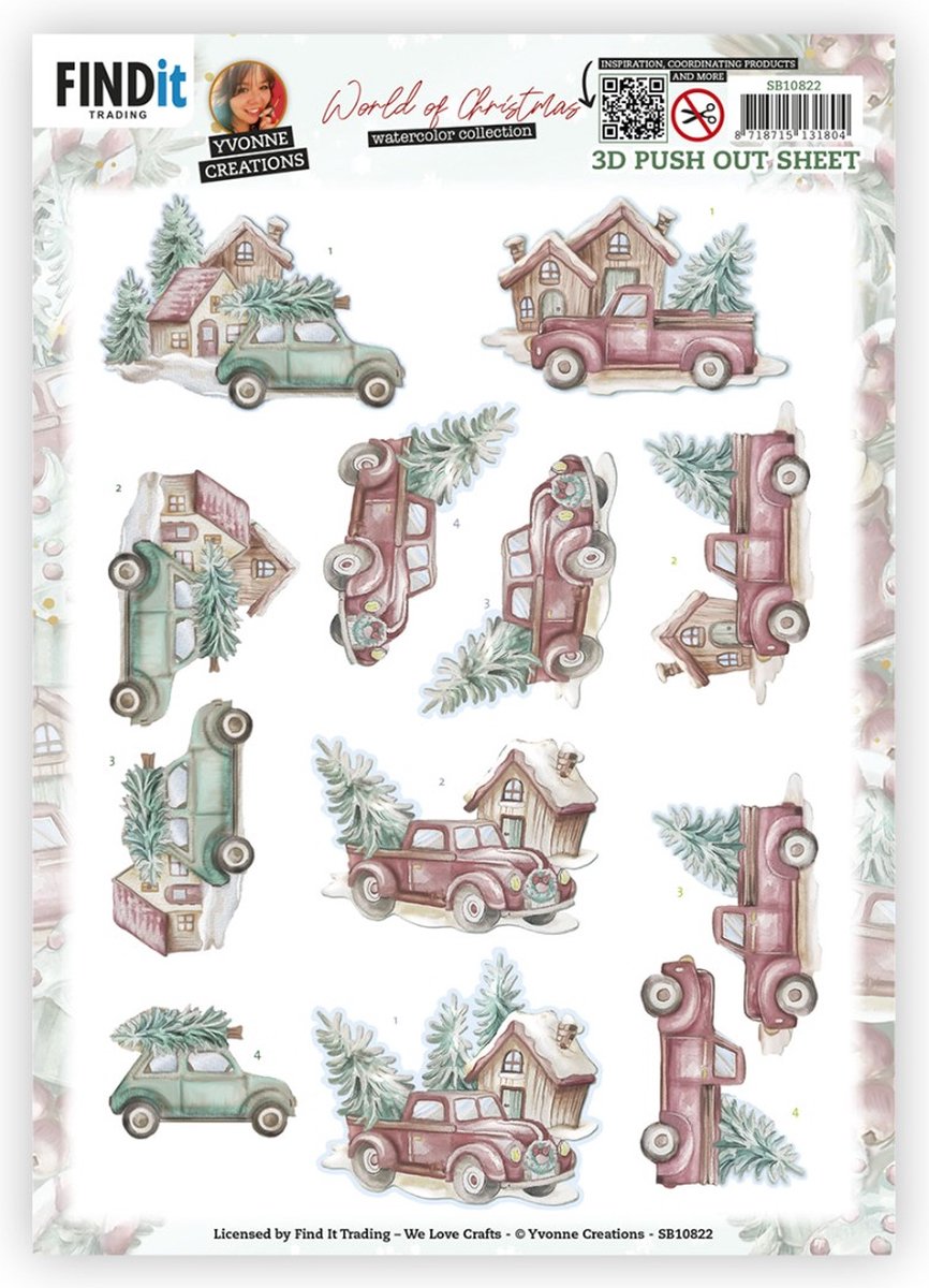 Pakket om 6 3D kaarten te maken met 2 kerst pushout vellen (set 2)