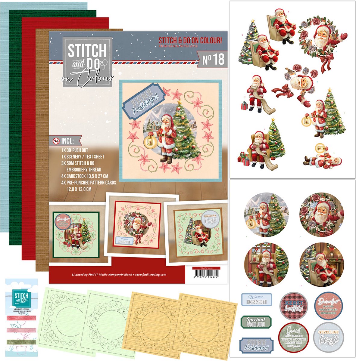 3 Stitch and do on colour met thema kerst. Nummers 1, 9 en 18