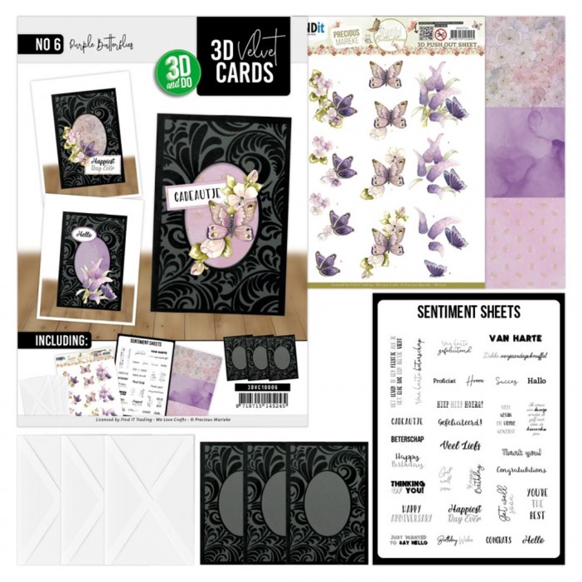 3D Velvet Cards A6 - Purple Butterflies