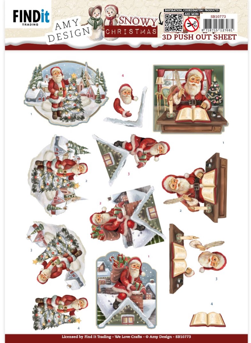 Pakket om 9 kerstkaarten te maken: push out snowy