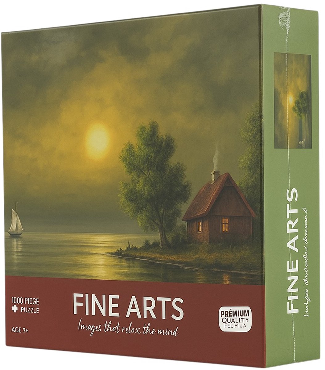 Fine Arts Legpuzzel – 1000 Stukjes – Rustiek Landschap met Huisje bij Zonsondergang