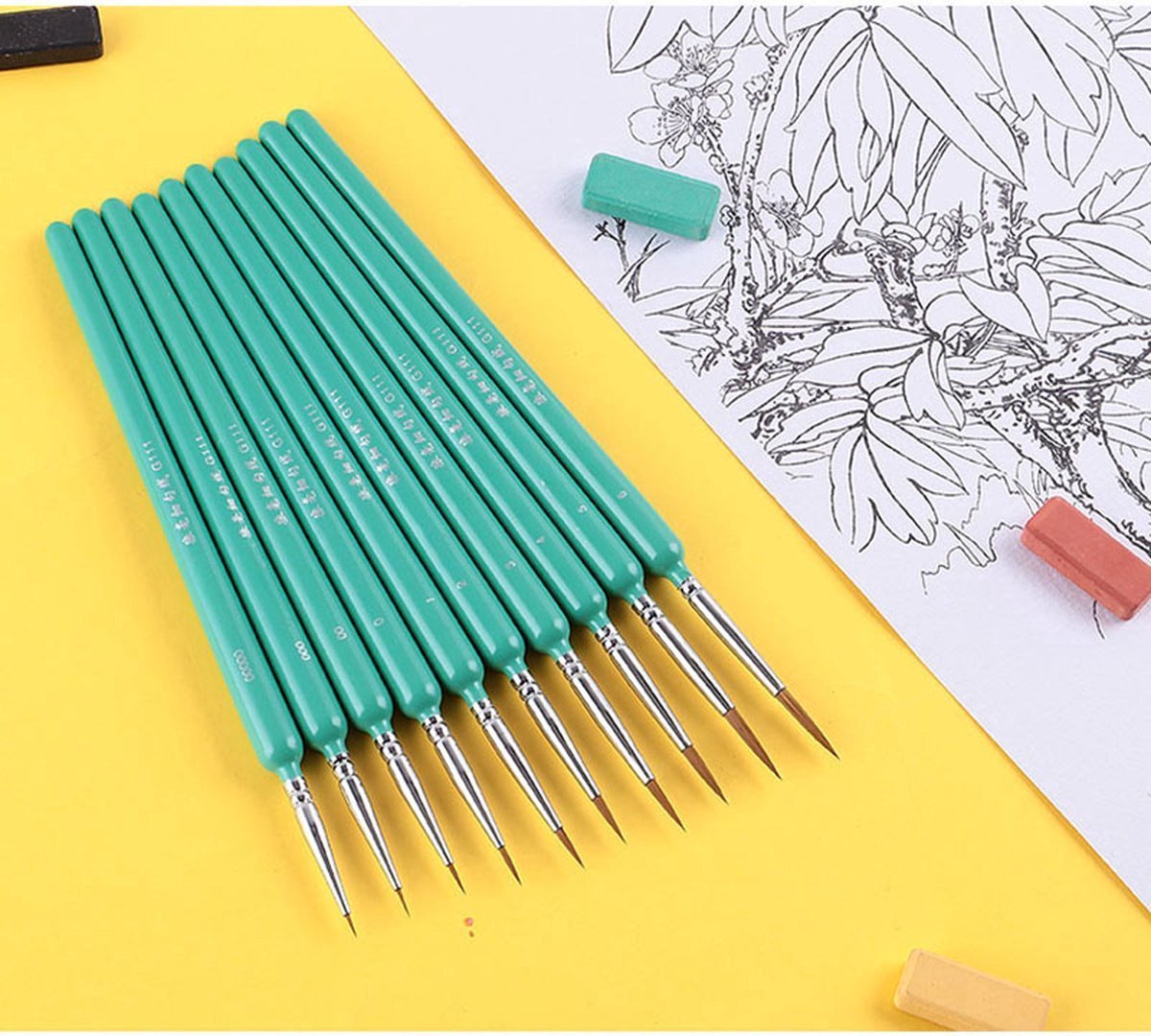 Finnacle - 10-delig Penselenset - perfect voor verven, schilderen en meer! Inclusief dunne penselen voor precisiewerk - geschikt voor acryl en olieverf - in een opvallende groene kleur