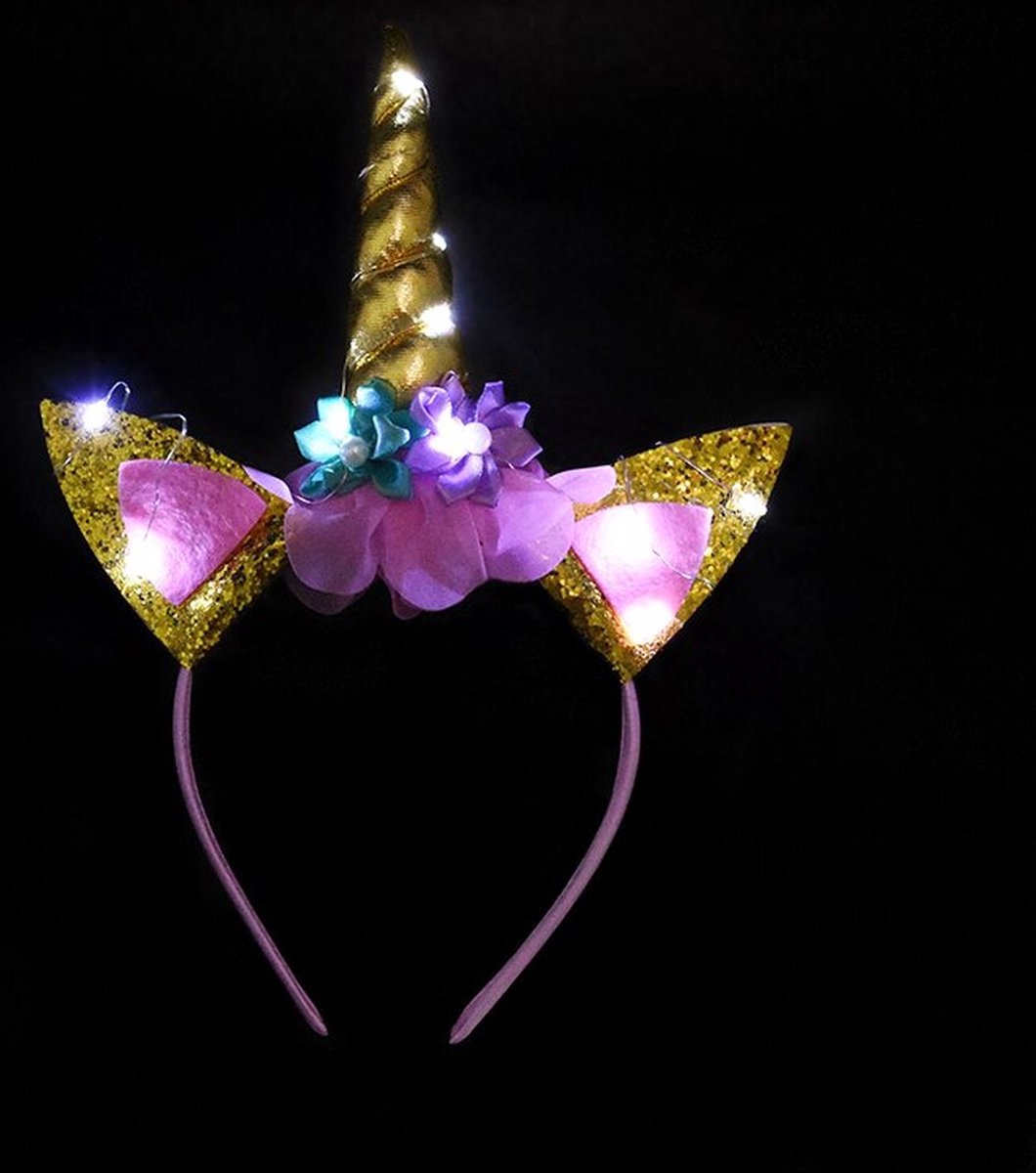 Finnacle - LED Eenhoorn Diadeem - Schattig Kroontje met Bloemetjes & Lichtjes - Leuke Hoofdband!