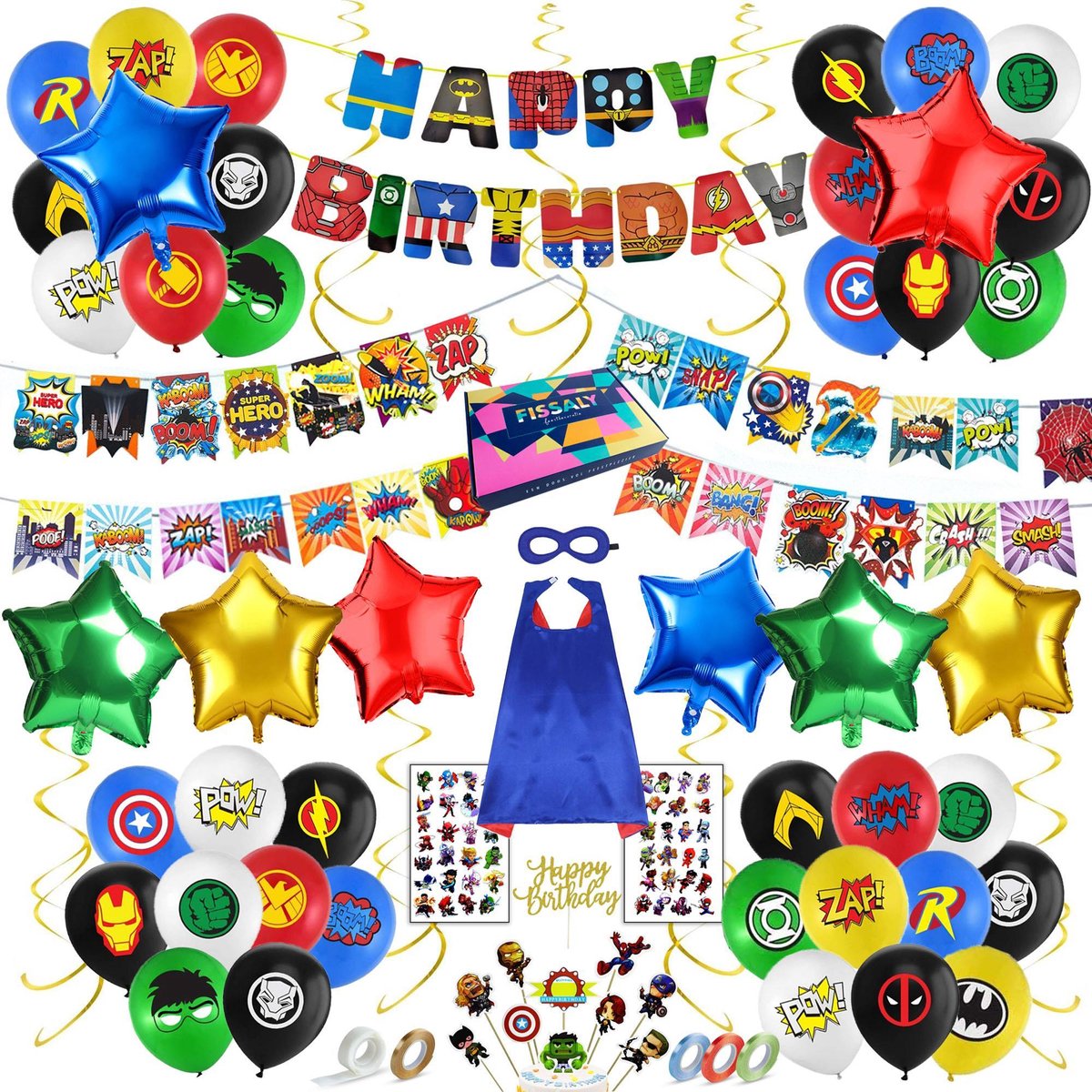 Fissaly® 120 Stuks Superhelden Feest Versiering – Kinderfeestje Decoratie – Superheroes Themafeest Verjaardag - Feestje
