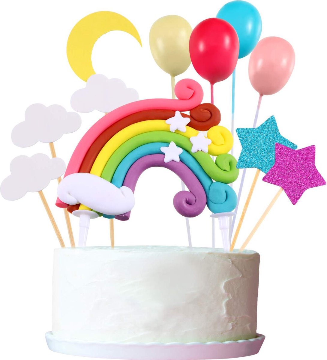 Fissaly® 13 Stuks Regenboog Happy Birthday Taarttopper & Caketopper Set – Taartversiering – Decoratie Topper