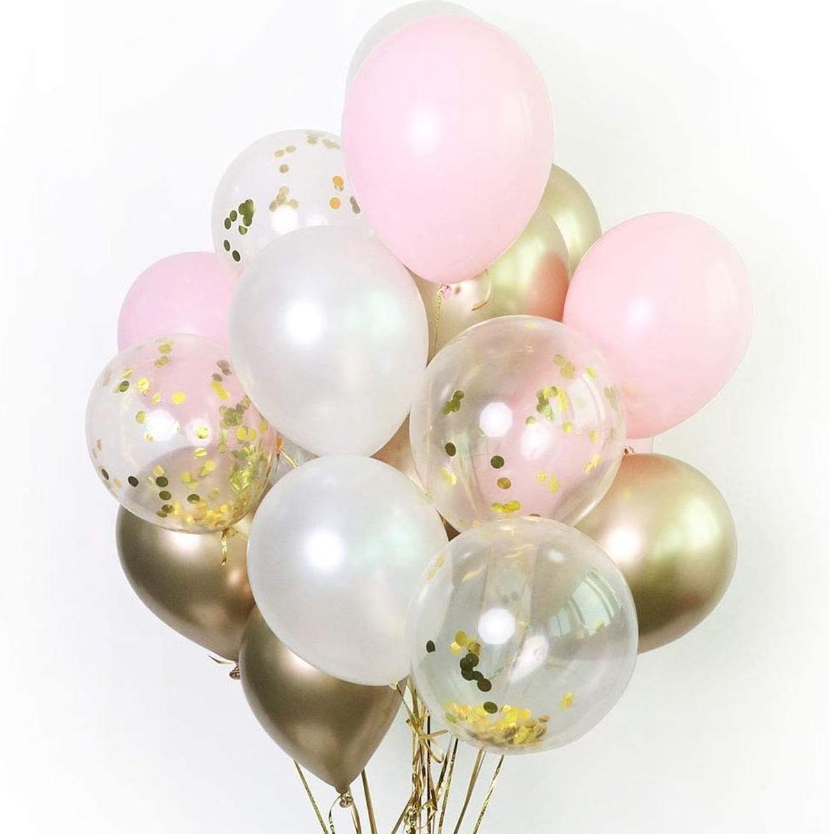 Fissaly® 40 Stuks Goud, Creme wit, Roze & Confetti Goud Latex Ballonnen met Accessoires – Helium - Decoratie – Bruiloft & Trouwen