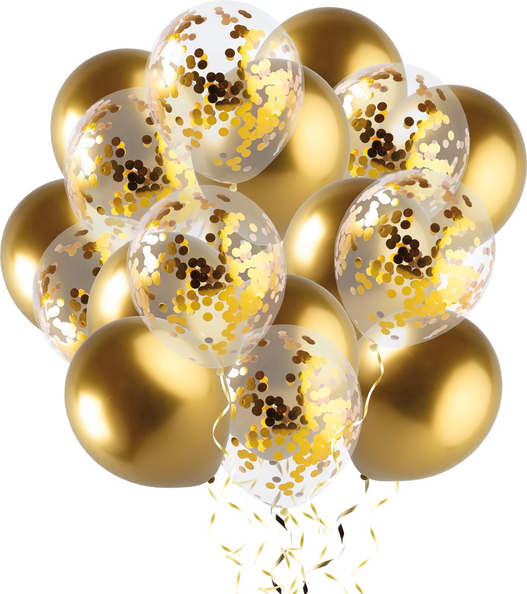 Fissaly® 40 stuks Gouden & Confetti Goud Helium Ballonnen met Lint – Decoratie – Confetti – Latex
