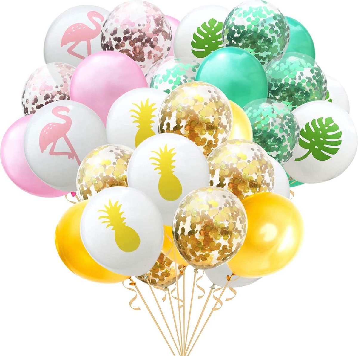 Fissaly® 45 Stuks Hawaii Tropical Party Decoratie – Flamingo, Ananas & Tropische Bladeren Versiering – Feest