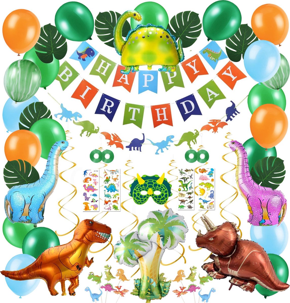 Fissaly® 68 Stuks Dinosaurus Jungle Decoratie set – Dino & Safari Verjaardag Versiering – Kinderfeestje