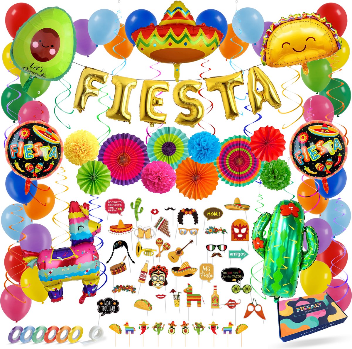 Fissaly® 71 Stuks Mexican Fiesta Feest Versiering – Pinata, Sombrero & Catcus Decoratie – Fiestas Verjaardag Feestje