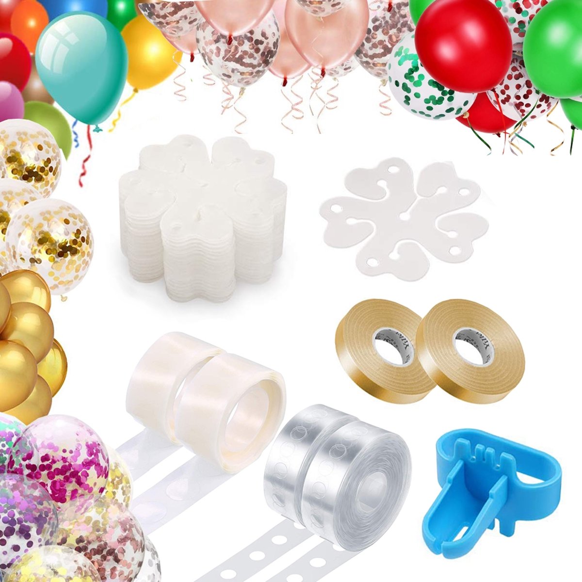  ® Ballonnen Accessoires Set met Ballonnenboog, Slinger & Lint, Stickers & Plakkers en Knoper