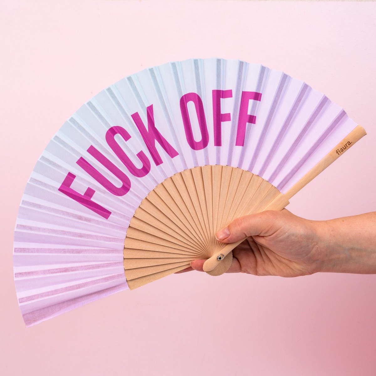 Fisura Houten waaier Fuck Off - Paars