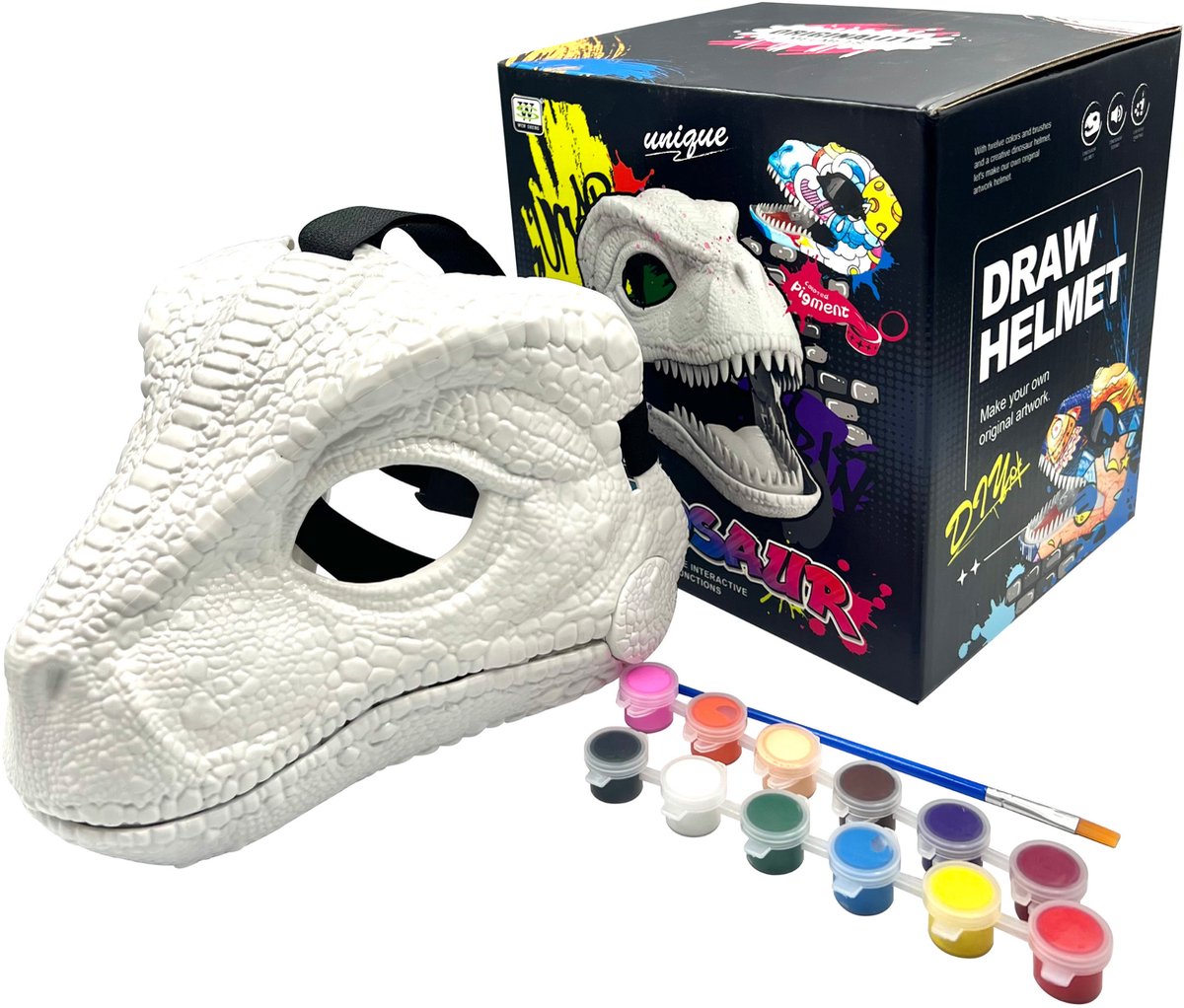 Fits4Kids – DIY Dinosaurus Masker Knutselset – Halloween Kostuum Kind – Schilder je Eigen Dino Masker – Verkleedset vanaf 5 Jaar