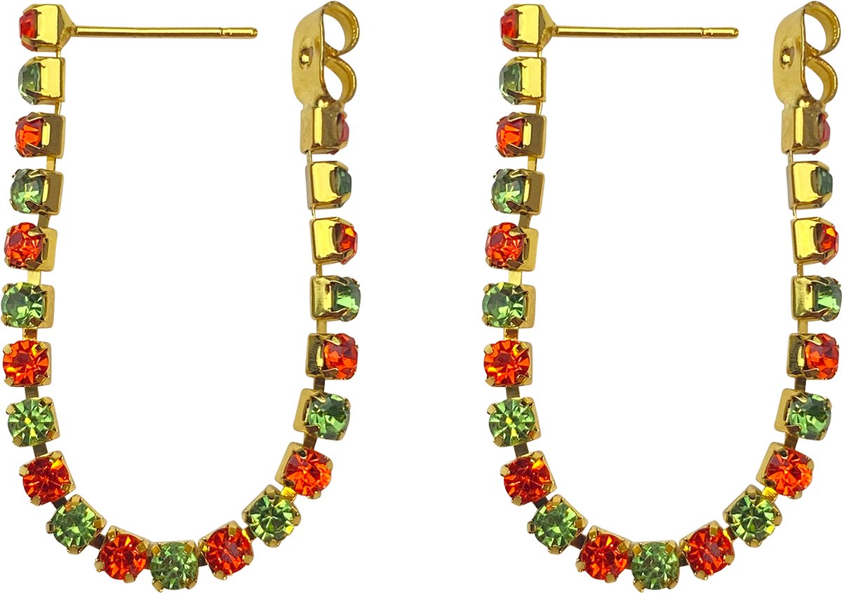 Fjesta© Kruikenstad oorbellen - Kettinkje strass - Premium RVS