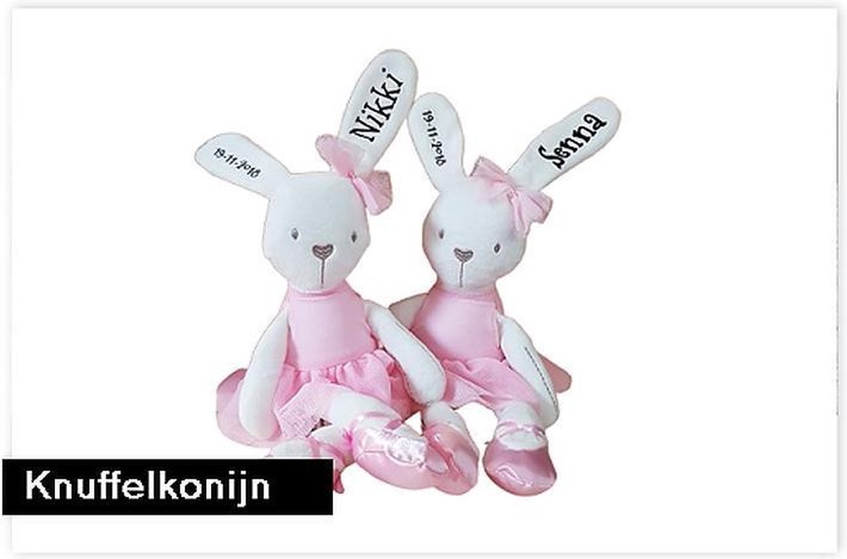 Knuffelkonijn met naam en geboortedatum