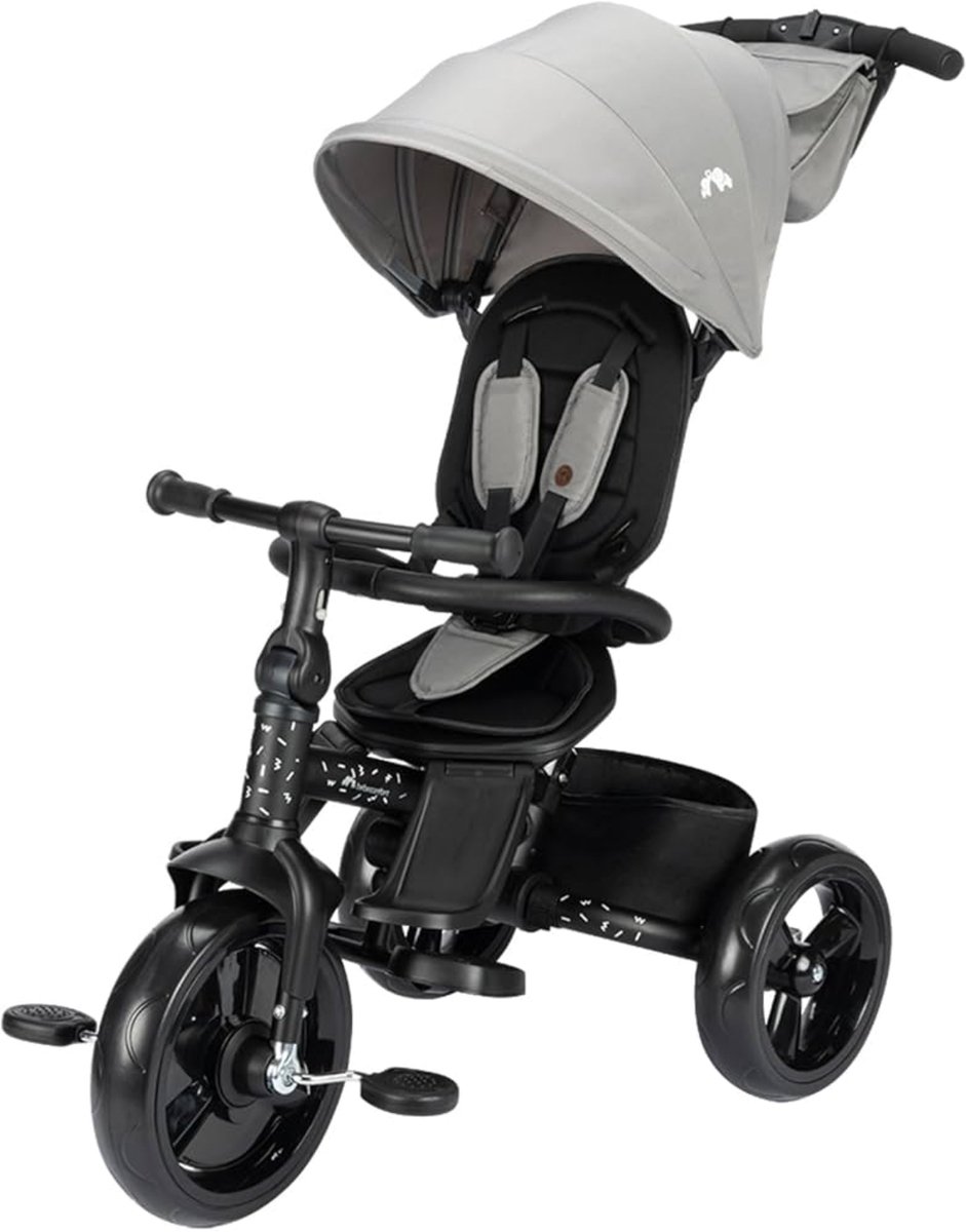 driewieler met duwstang, 10 maanden- 4 jaar, 0-25 kg, groeit mee met je kind, comfortabele en omkeerbare zitting, compact opvouwbaar, driewieler voor baby en peuter, Tinted Grey