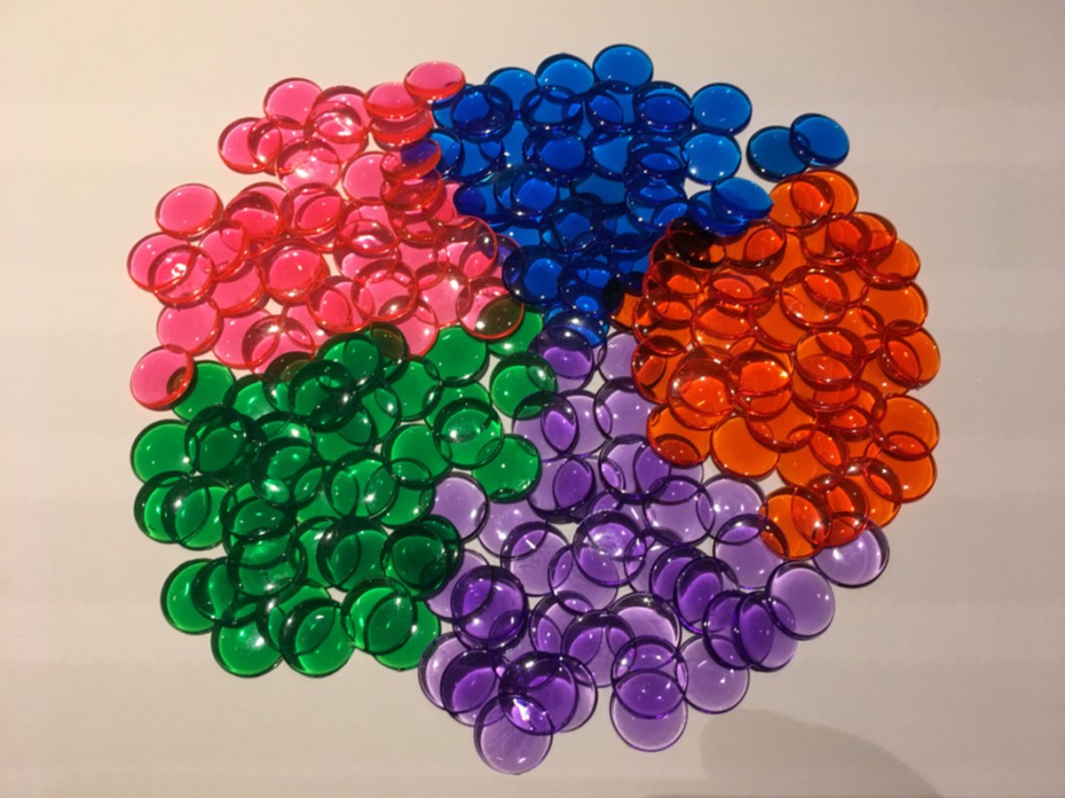 Rekenfiches, Transparant variabele kleuren Ø15 mm (200 st.)