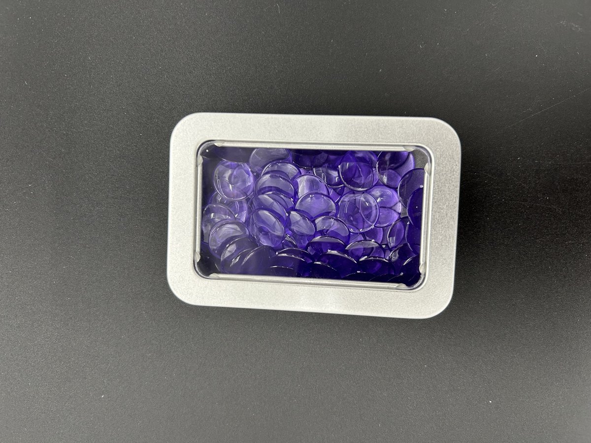 Rekenfiches in blikje (8x6 cm), Transparant paars (100 st.)