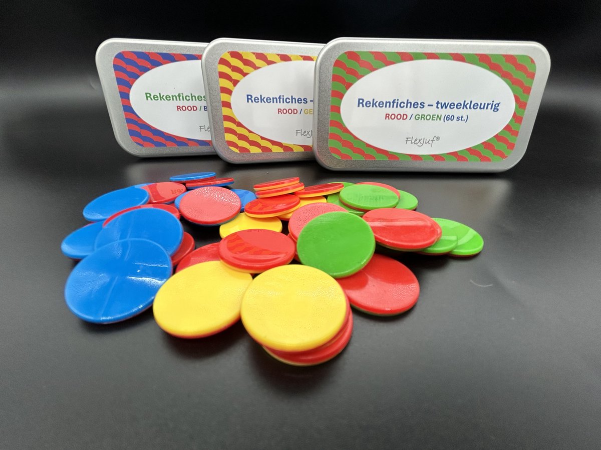 Rekenfiches tweekleurig Voordeelset! - 3 kleurencombinaties (3x 60 st.) Ø25 mm