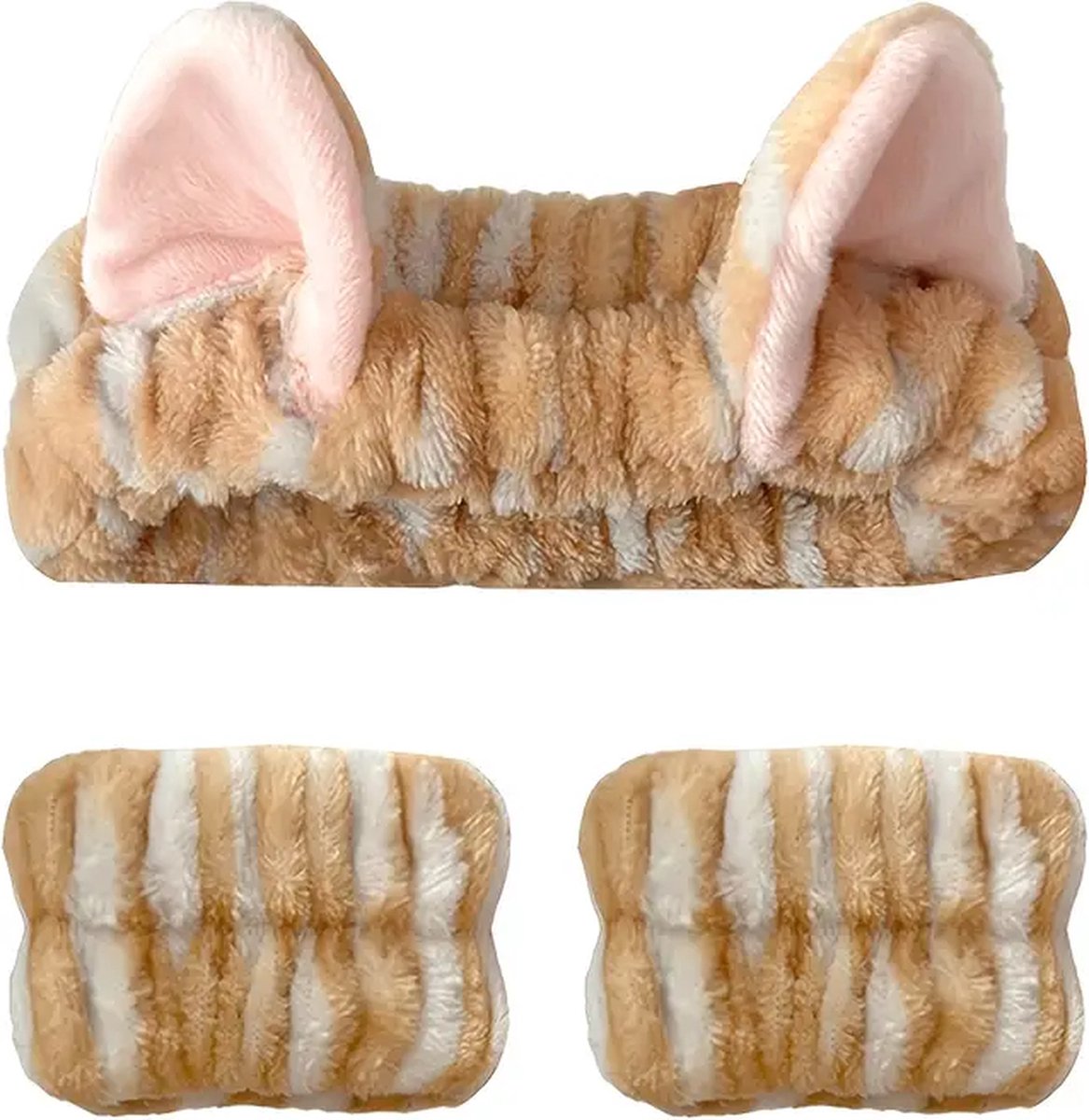 Make-up Haarband & Water Absorberende Polsbanden voor Face cleaning – Pluche Makeup Kattenoren voor Gezichtsverzorging, Skincare, Face Washing & Carnaval Cosplay Kat Accessoires