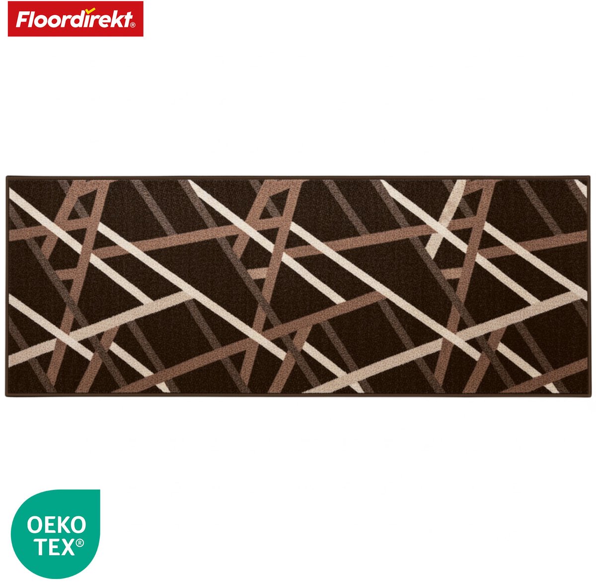 FLOORDIREKT Tapijt Printed - In 2 Kleuren - Tapijtloper op Maat Gemaakt - 67 x 150 cm Bruin - Modern Tapijt Met Streepjesmotief & Antislip Gelrug - Slijtvast & Onderhoudsvriendelijk - Veel Maten Beschikbaar