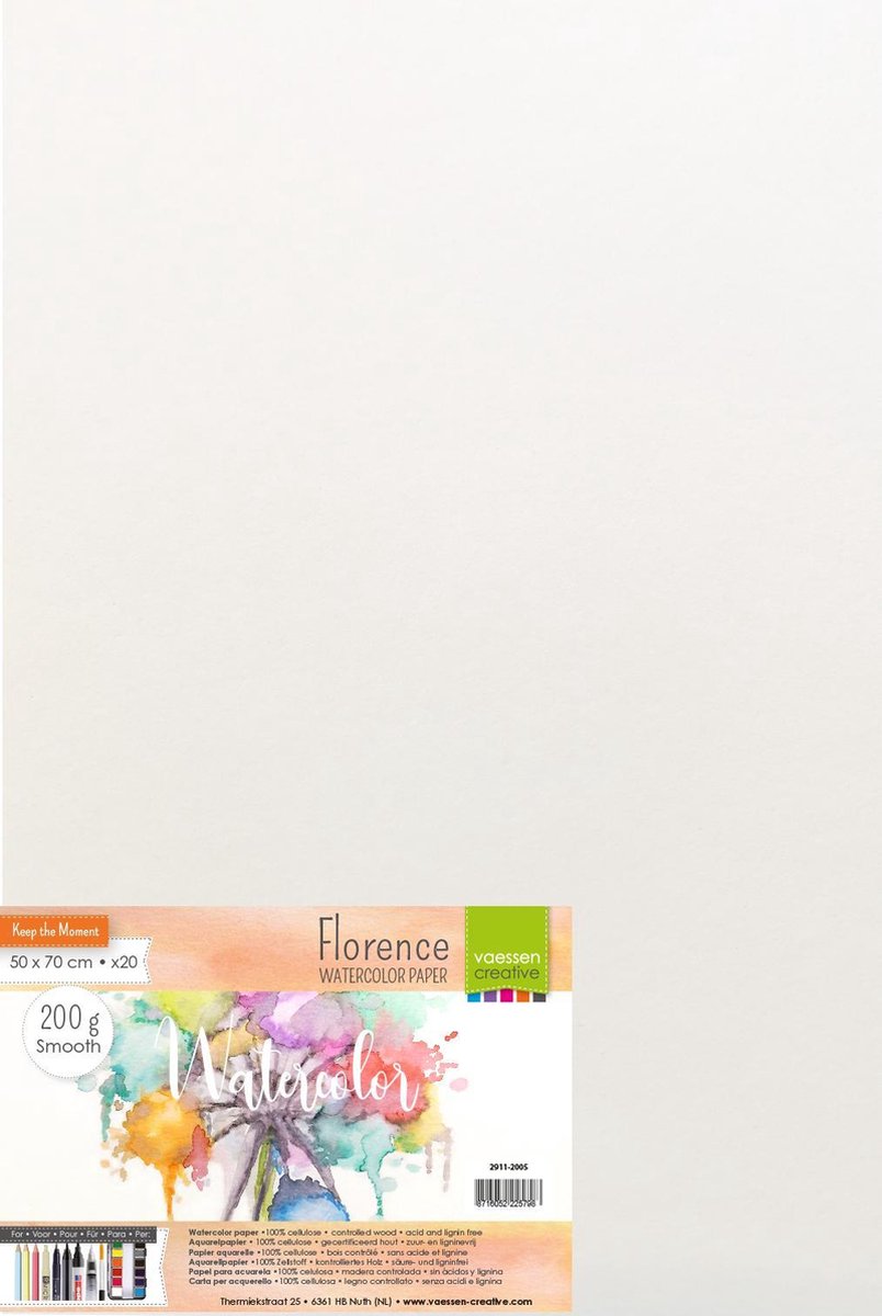 Florence Aquarelpapier - 50 x 70 cm - 200g - 20 Gladde Vellen - Off-White