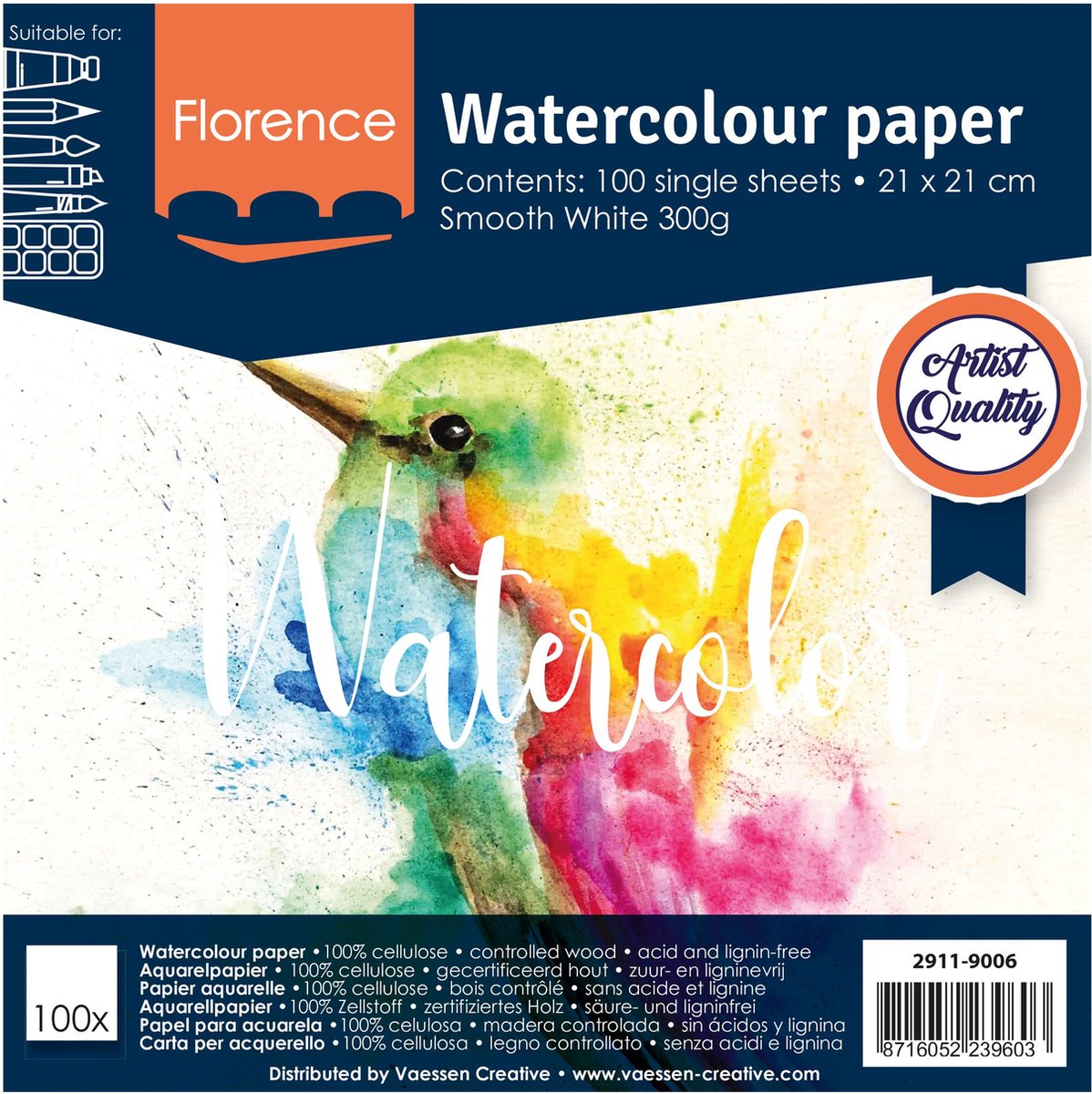 Florence Aquarelpapier - Smooth 21x21cm 300g White 100pcs