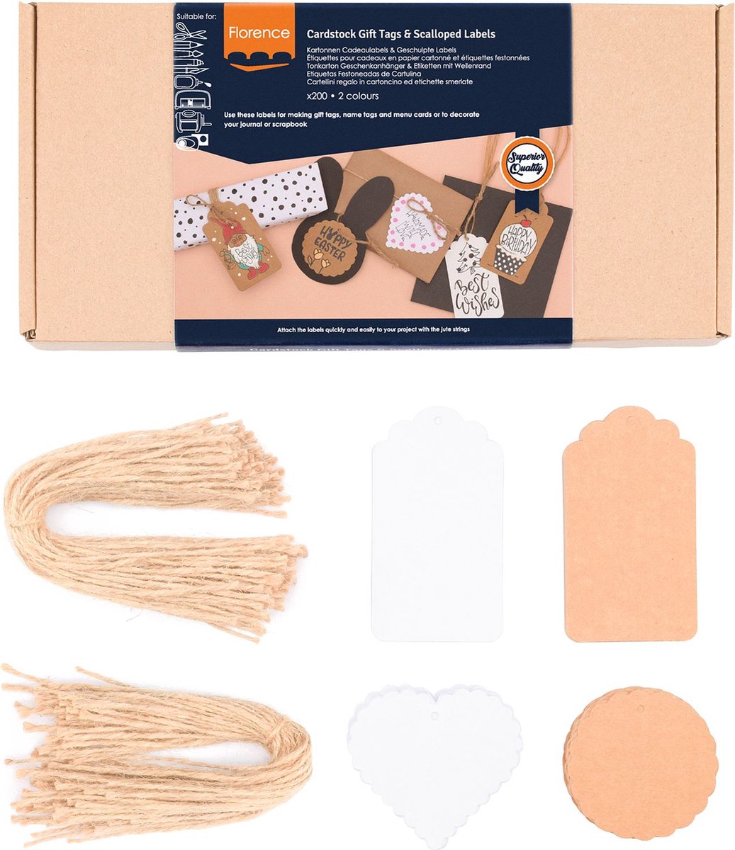 Florence Set Kraft Labels Geschulpt 200stuks