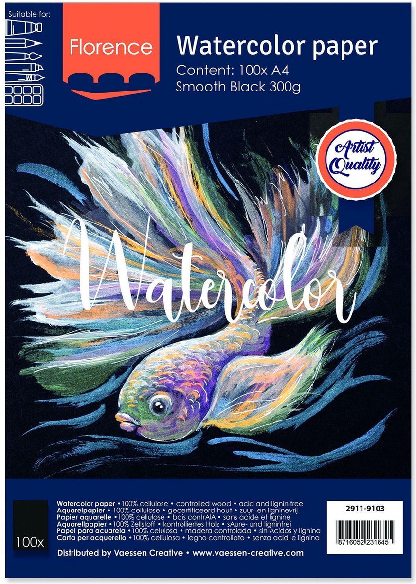 Florence aquarelpapier smooth black 300g A4 100 vel