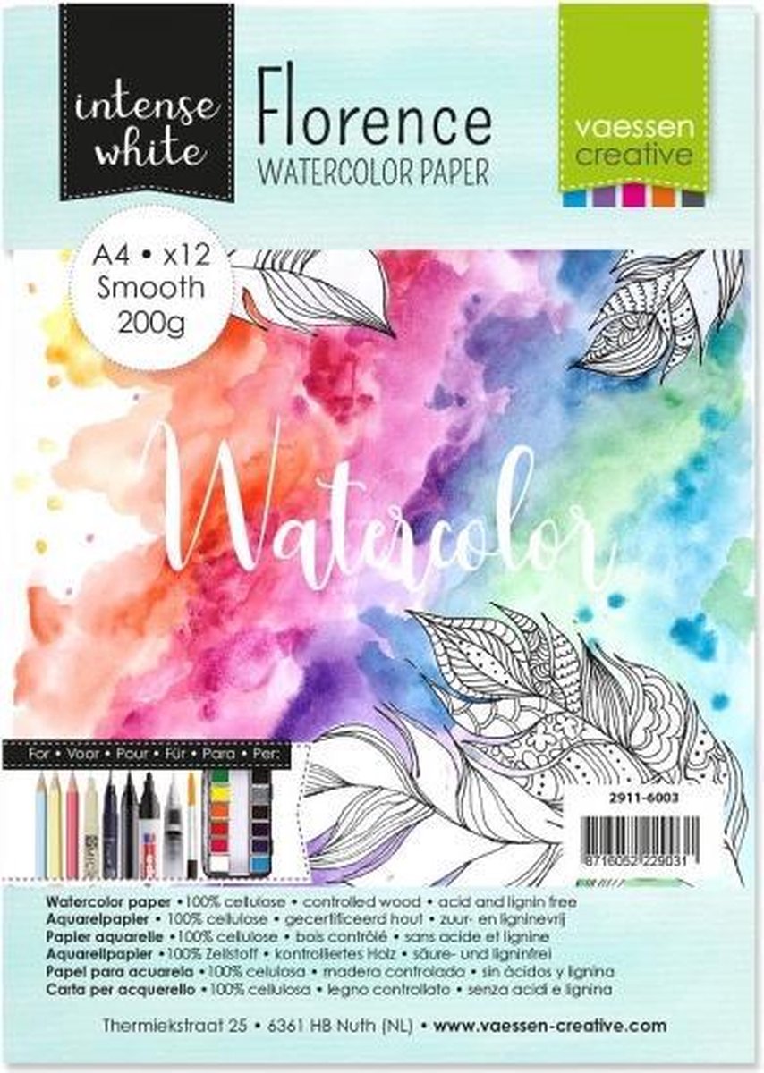 Florence • Aquarelpapier smooth White A4 12pcs 200g