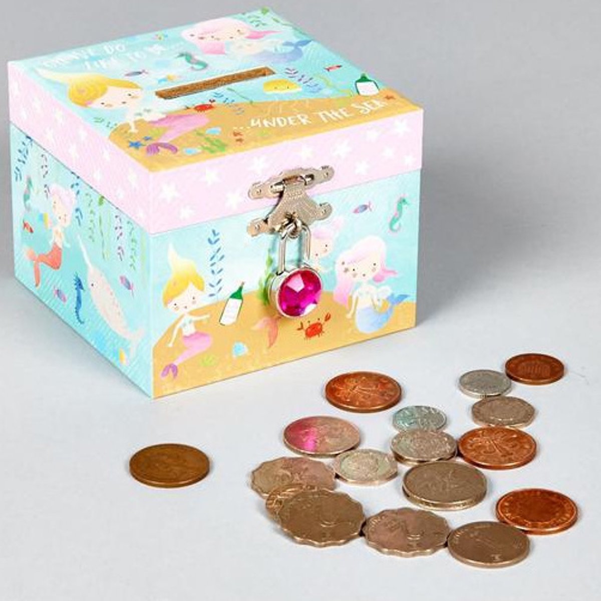 Floss & Rock Zeemeermin - geldkistje inclusief diamant slotje - 10.5  x 10.5 x 8.5 cm - Multi
