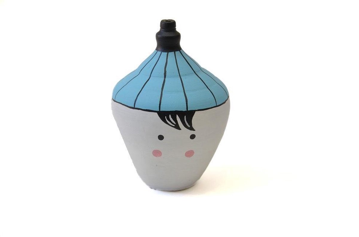Floz - spaarpot - aardewerk - blue head - fairtrade uit Nepal