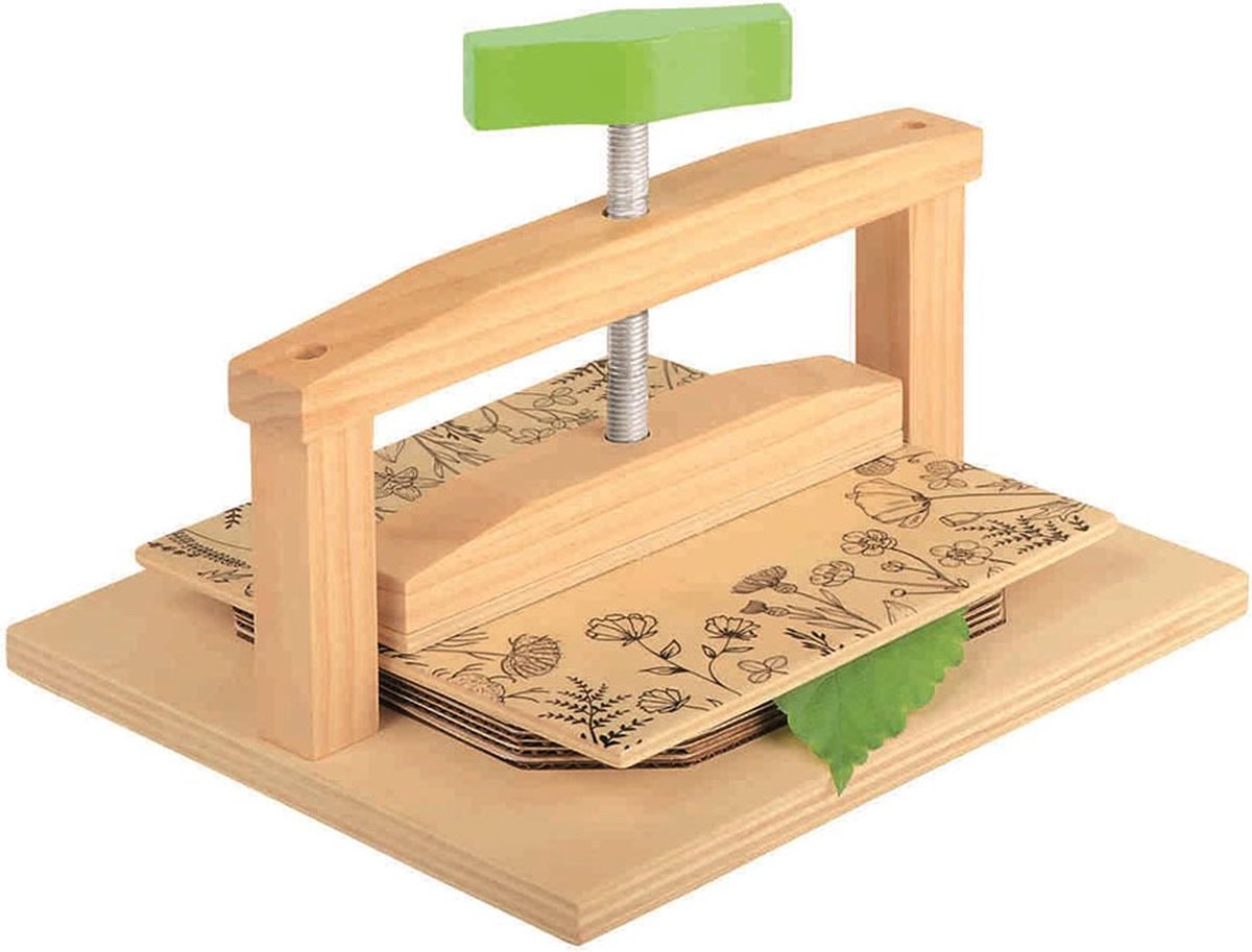 Floz Design bladpers of bloemenpers - 22 x 20 cm - droogt 5 bladeren tegelijk - hout