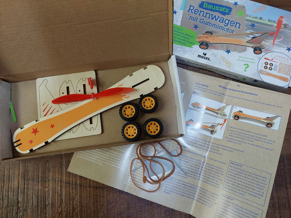 Floz Design bouwpakket zelfrijdende auto - leer hoe kinetische energie werkt - schoencadeau bouwpakket - bouwdoos houten auto