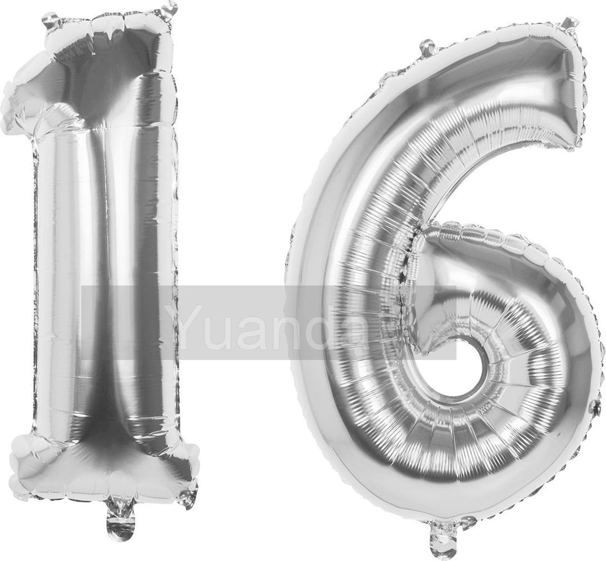 16 Jaar Folie Ballonnen Zilver - Happy Birthday - Foil Balloon - Versiering - Verjaardag - Man / Vrouw - Feest - Inclusief Opblaas Stokje & Clip - XL - 115 cm