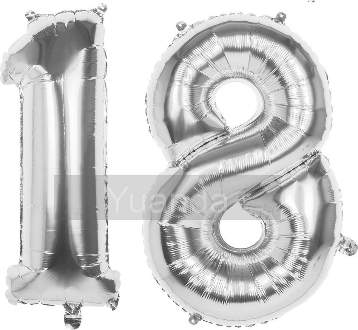 18 Jaar Folie Ballonnen Zilver - Happy Birthday - Foil Balloon - Versiering - Verjaardag - Man / Vrouw - Feest - Inclusief Opblaas Stokje & Clip - XL - 115 cm