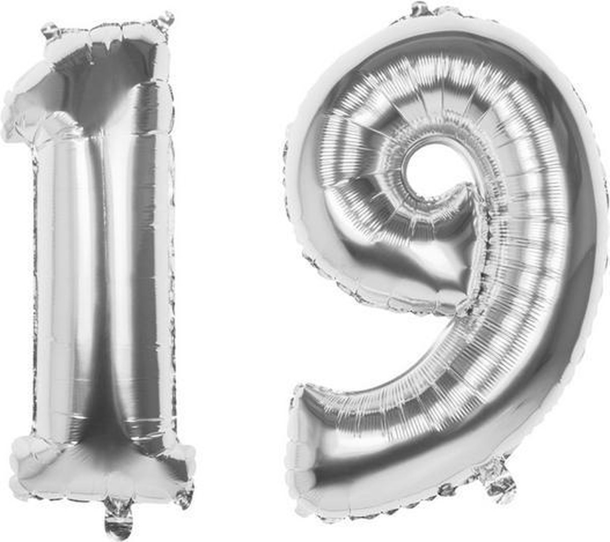 19 Jaar Folie Ballonnen Zilver- Happy Birthday - Foil Balloon - Versiering - Verjaardag - Man / Vrouw - Feest - Inclusief Opblaas Stokje & Clip - XXL - 115 cm